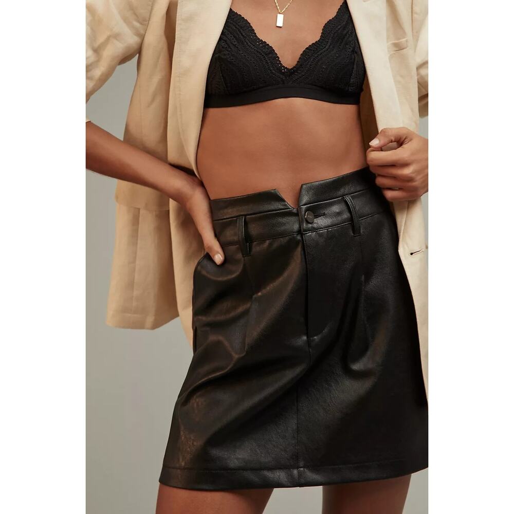 New Anthropologie Paige Vegan Leather Tie Mini Skirt $199 Sz 27 (4) BELTED Black - Picture 5 of 8